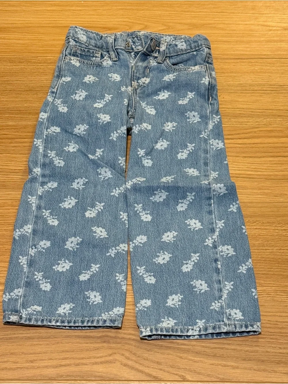 Girl 4T Light Blue Floral Print Wide Leg Jeans